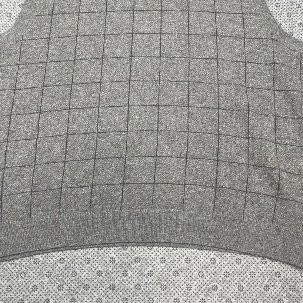 Vintage Polo Ralph Lauren Mens XL Grey Windowpane Plaid Wool V-Neck Sweater Vest